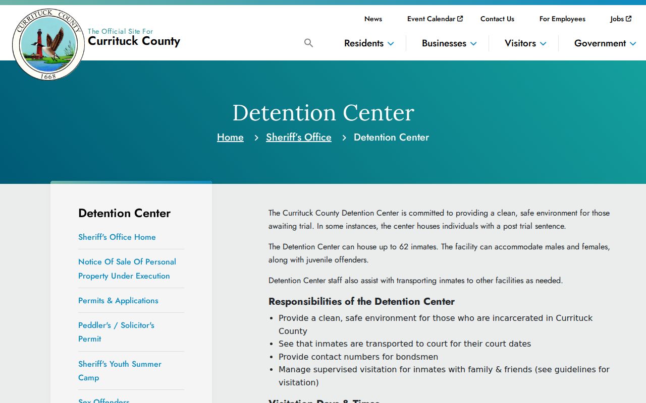 Currituck County Detention Center official information page
